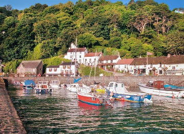 A view of the boats moored in Lynmouth Harbour