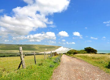 A country path leading down to the white cliffs on the Sussex coast