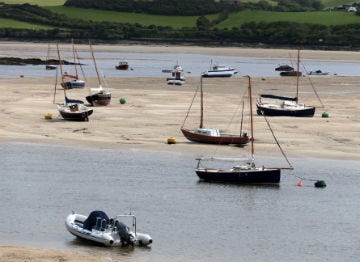 Boats moored on the estuary at Wadebridge