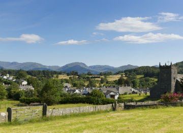 View of the charming village of Hawkshead